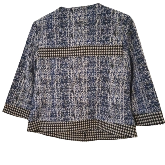 Cabi Tweed Reina 21 Club Blue/White/ Checkered Accented Jacket Blazer Unique XS - Picture 10 of 12